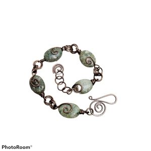 Oval Jasper Stone Wire Wrapped Coil Bracelet | Handmade Jewelry